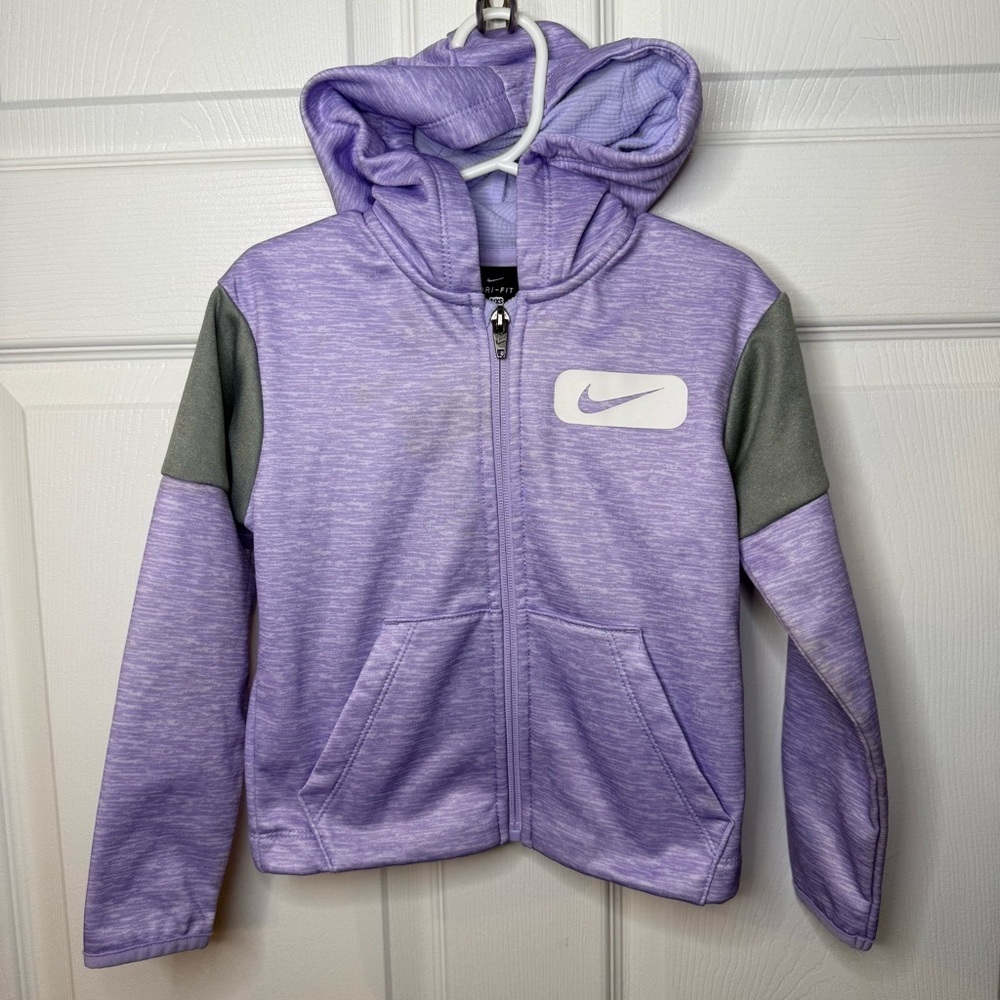 Nike Girls Gray and Purple Dri-FIT Full Zipper Hoodie Size 4 XS GUC